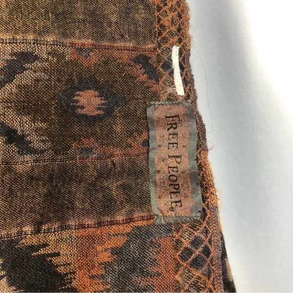 Free People Brown & Orange Tribal Print Rectangle Fringe Scarf - Picture 3 of 3